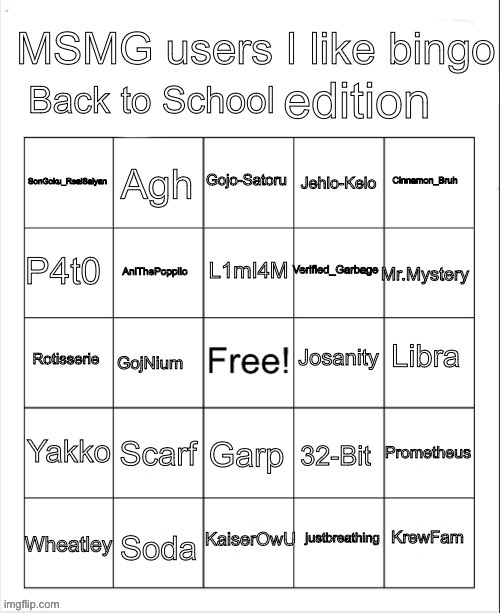 Msmg Users I like Bingo Back To School Blank Meme Template