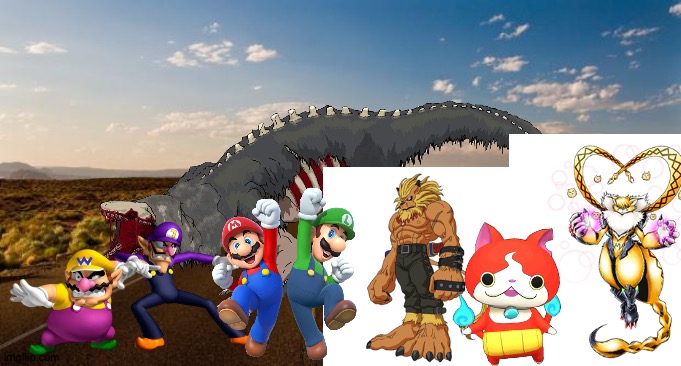 Wario and Friends dies by SCP-682 after their van breaks down in the middle of nowhere during a road trip | image tagged in the road,wario dies,yokai watch,digimon,scp,super mario | made w/ Imgflip meme maker