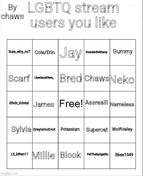 High Quality Lgbtq stream users you like bingo Blank Meme Template