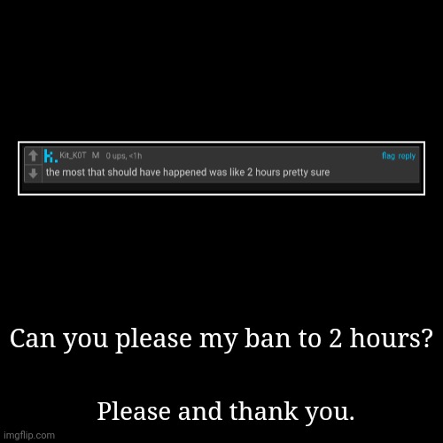 Can you please my ban to 2 hours? | Please and thank you. | image tagged in funny,demotivationals | made w/ Imgflip demotivational maker