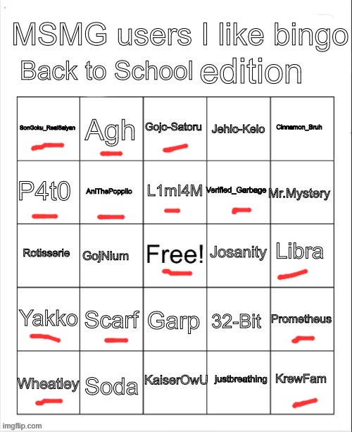 Msmg Users I like Bingo Back To School | image tagged in msmg users i like bingo back to school | made w/ Imgflip meme maker