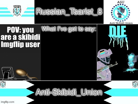 High Quality 8_tsirasT_naissuR announcement temp Anti-Skibidi_Union version Blank Meme Template