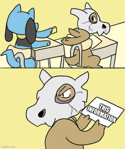 Offended Cubone | THIS INFORMATION | image tagged in offended cubone | made w/ Imgflip meme maker