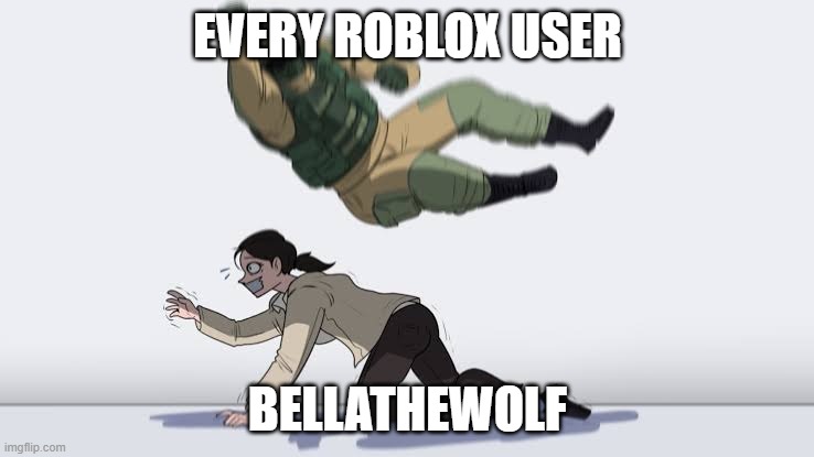 bellathwolf in a nutshell | EVERY ROBLOX USER; BELLATHEWOLF | image tagged in person want to punch a woman | made w/ Imgflip meme maker