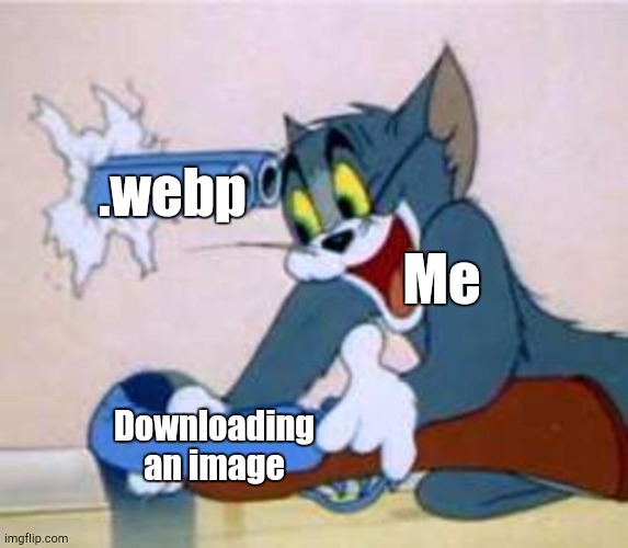 What Are .webp Files Even For? | .webp; Me; Downloading an image | image tagged in tom the cat shooting himself | made w/ Imgflip meme maker