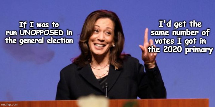 They could run a Ham Sandwich | I'd get the same number of votes I got in the 2020 primary; If I was to run UNOPPOSED in the general election | image tagged in kamala zero votes meme | made w/ Imgflip meme maker