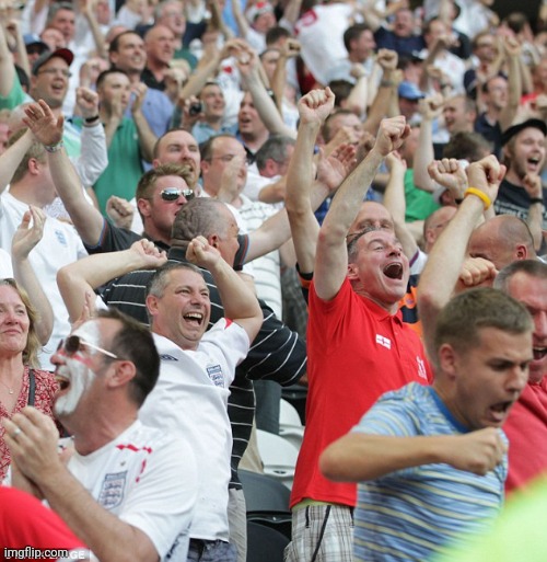 Football fans celebrating a goal | image tagged in football fans celebrating a goal | made w/ Imgflip meme maker