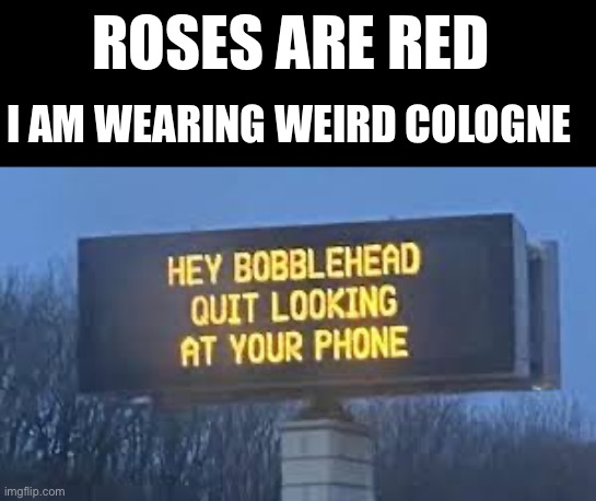 Rhyming meme | ROSES ARE RED; I AM WEARING WEIRD COLOGNE | made w/ Imgflip meme maker