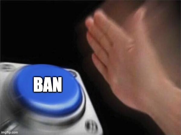 BAN | image tagged in memes,blank nut button | made w/ Imgflip meme maker