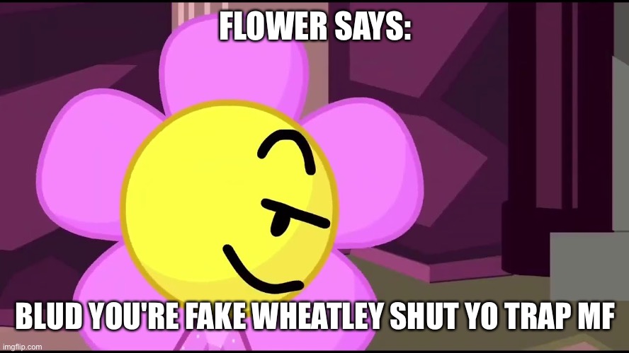 Flower Template | FLOWER SAYS: BLUD YOU'RE FAKE WHEATLEY SHUT YO TRAP MF | image tagged in flower template | made w/ Imgflip meme maker