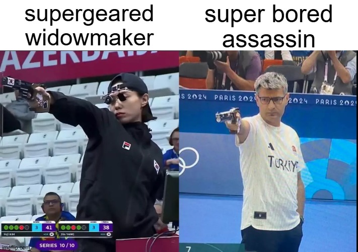 he only got silver because getting gold would break his cover | super bored
assassin; supergeared
widowmaker | image tagged in olympics,funny,memes,relatable,fun,gun | made w/ Imgflip meme maker