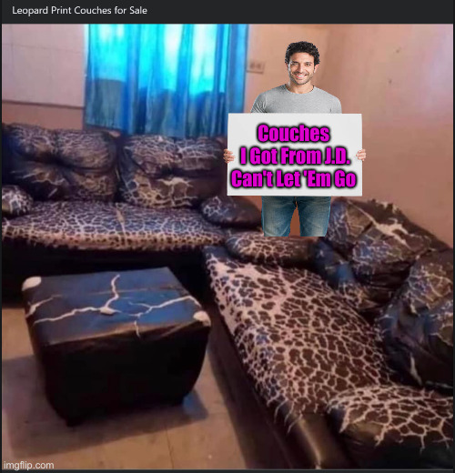 Leopard Print Couches for sale | Couches
 I Got From J.D.
Can't Let 'Em Go | image tagged in leopard print couches for sale | made w/ Imgflip meme maker