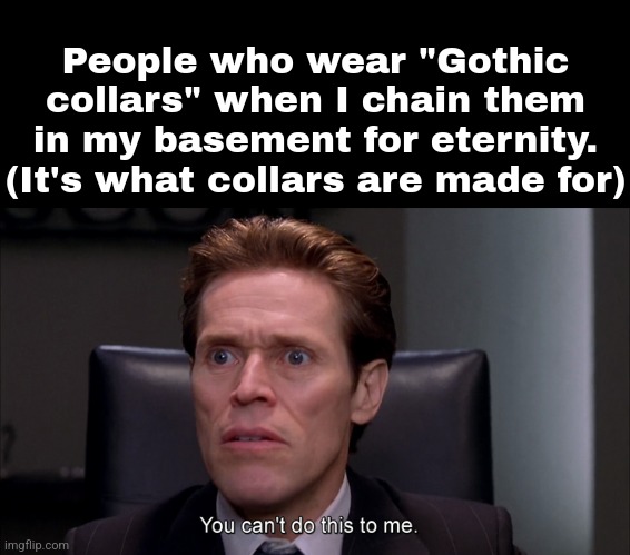 You suck | People who wear "Gothic collars" when I chain them in my basement for eternity. (It's what collars are made for) | image tagged in you can t do this to me | made w/ Imgflip meme maker