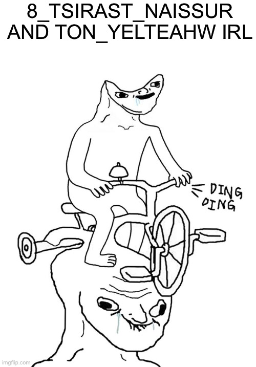 double brainlet bike | 8_TSIRAST_NAISSUR AND TON_YELTEAHW IRL | image tagged in double brainlet bike | made w/ Imgflip meme maker