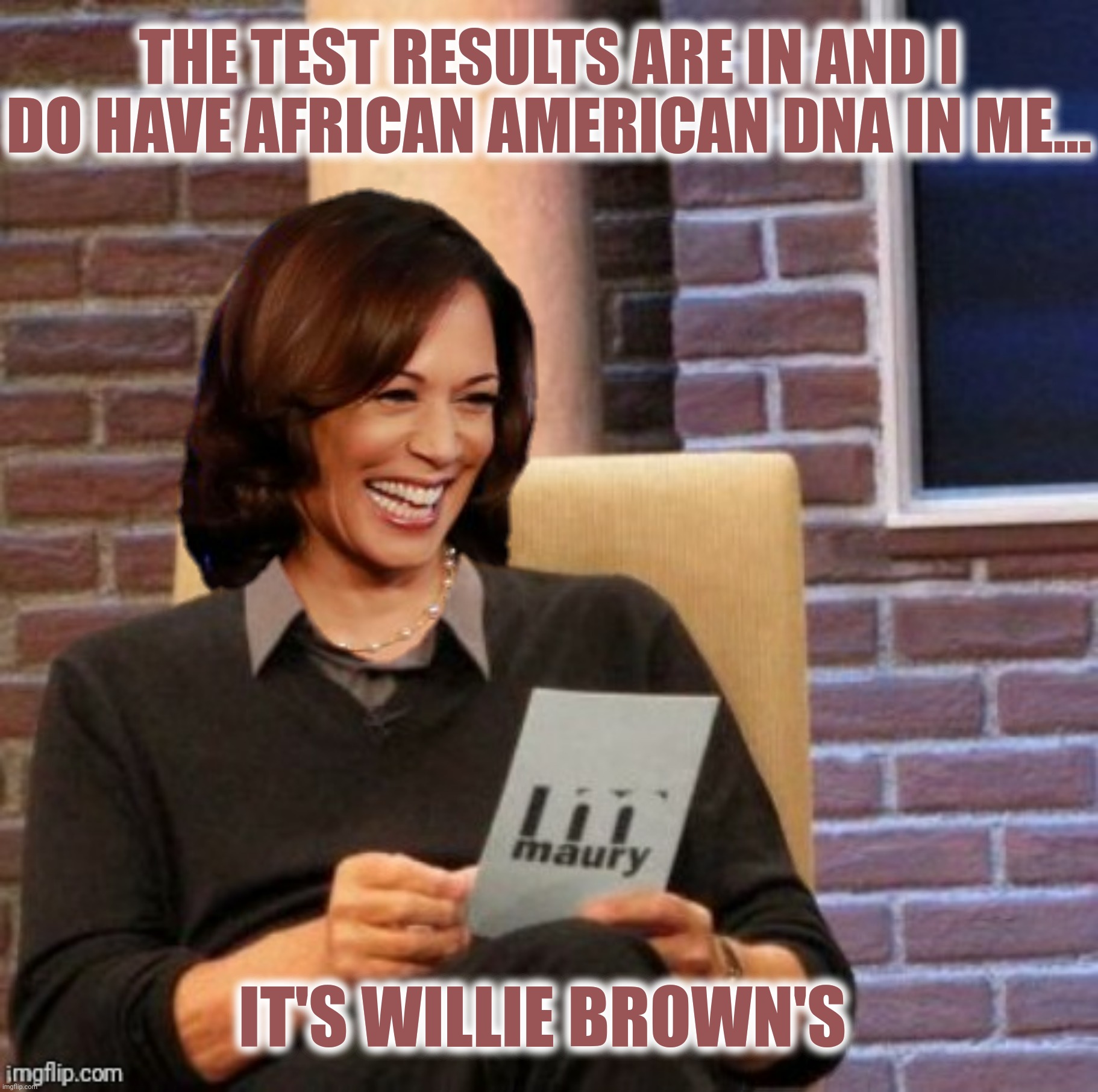 When you work your way to the top by starting on the bottom | THE TEST RESULTS ARE IN AND I DO HAVE AFRICAN AMERICAN DNA IN ME... IT'S WILLIE BROWN'S | image tagged in bad photoshop,kamala harris,maury povich,dna | made w/ Imgflip meme maker