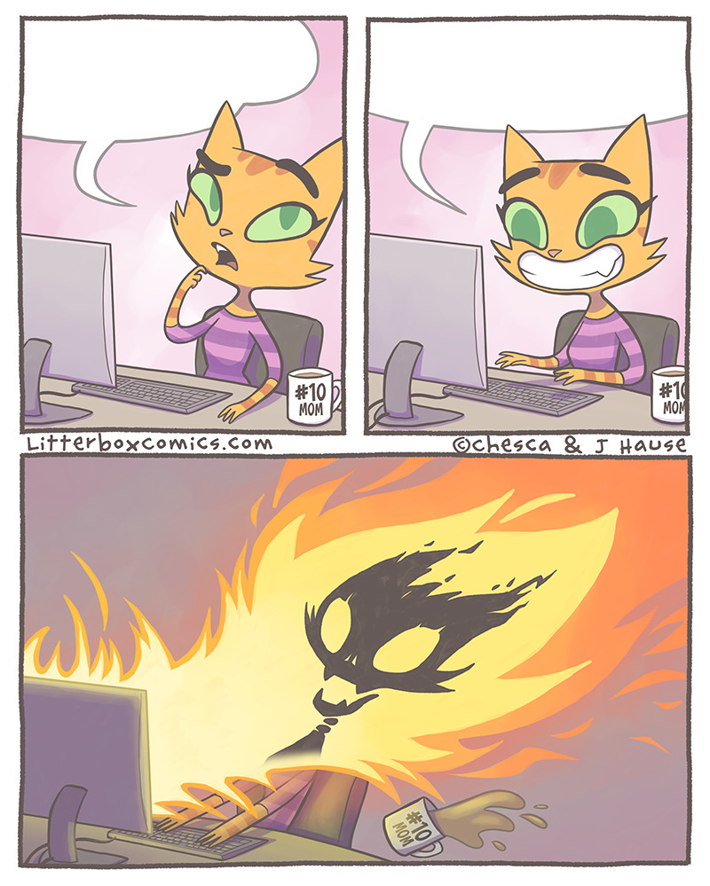 Flaming computer cat Blank Meme Template