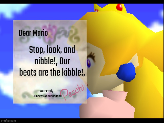 Super Mario Forces 3 (Mod of Super Mario 64) | Dear Mario; Stop, look, and nibble!, Our beats are the kibble!, Yours truly-
Princess Aaaaaaaaaaa | image tagged in dear mario,dj dog bone | made w/ Imgflip meme maker