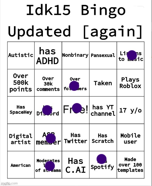 Idk15 Bingo [Updated again] | image tagged in idk15 bingo updated again | made w/ Imgflip meme maker