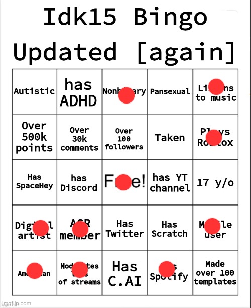 No bingo :( | image tagged in idk15 bingo updated again | made w/ Imgflip meme maker