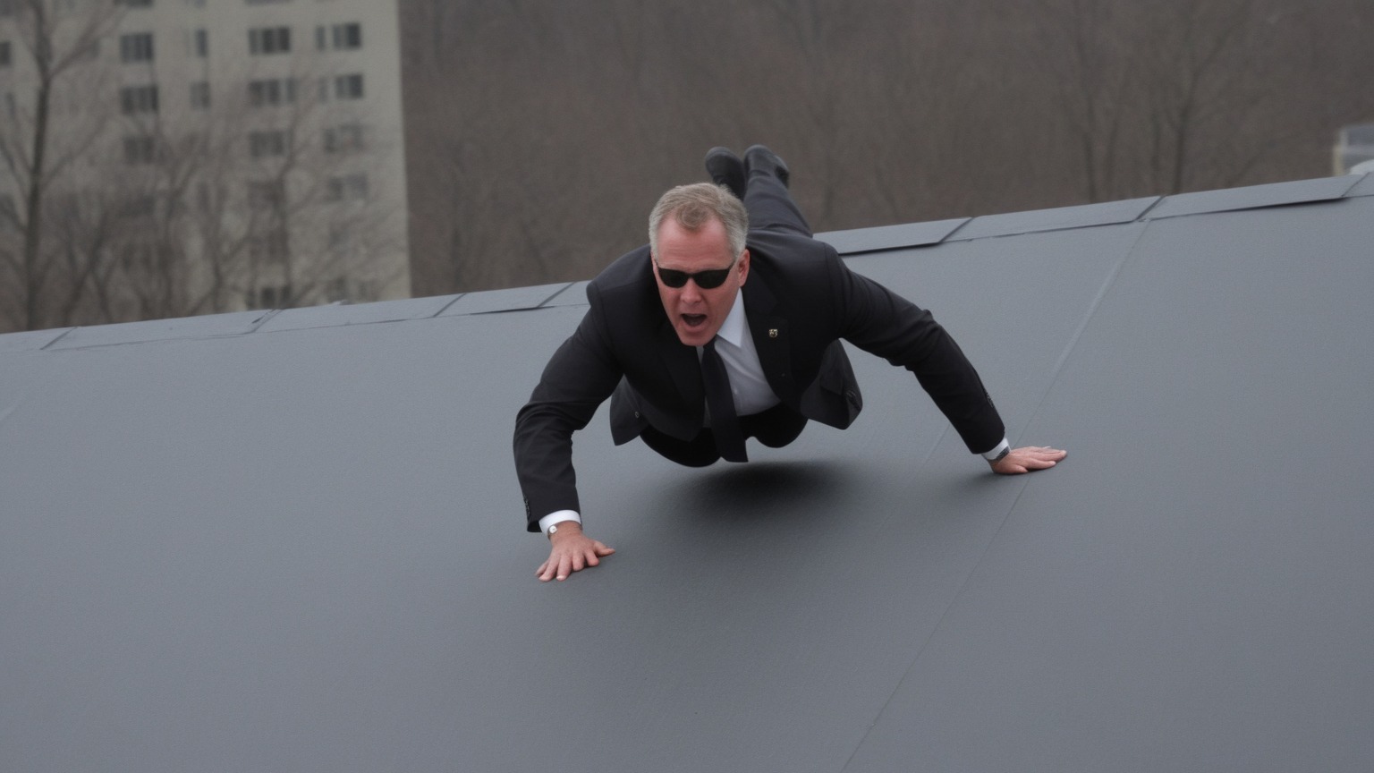 Secret Service Agent on Sloped Roof Blank Meme Template