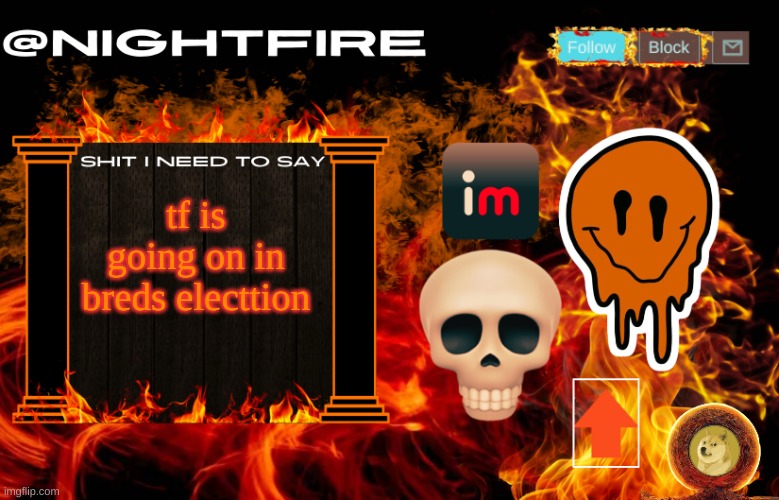 Nightfire's Announcement Template | tf is going on in breds electtion | image tagged in nightfire's announcement template | made w/ Imgflip meme maker