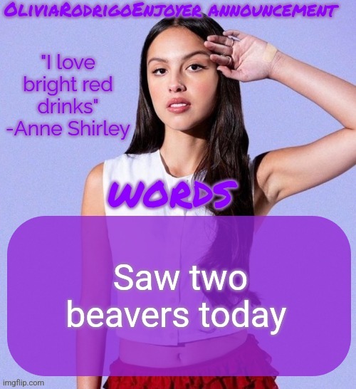 Omg even cooler Olivia temp omg how epic | Saw two beavers today | image tagged in omg even cooler olivia temp omg how epic | made w/ Imgflip meme maker