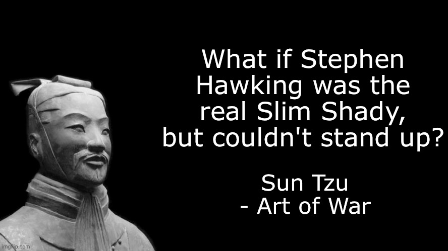 Sun Tzu | What if Stephen Hawking was the real Slim Shady, but couldn't stand up? Sun Tzu - Art of War | image tagged in sun tzu | made w/ Imgflip meme maker