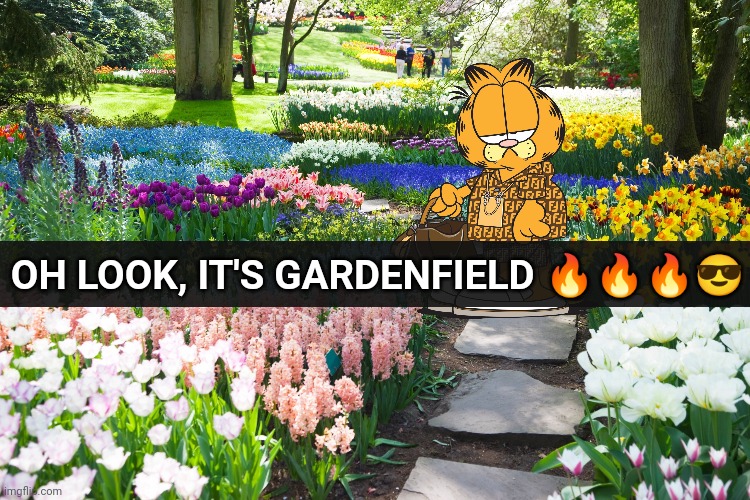 Gardenfield | OH LOOK, IT'S GARDENFIELD 🔥🔥🔥😎 | image tagged in gardenfield,garfield | made w/ Imgflip meme maker