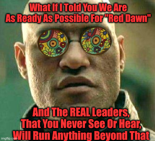 They Have Placed Many Americans In Treacherous Waters | What If I Told You We Are As Ready As Possible For "Red Dawn"; And The REAL Leaders, That You Never See Or Hear, Will Run Anything Beyond That | image tagged in acid kicks in morpheus,political meme,politics,funny memes,funny | made w/ Imgflip meme maker