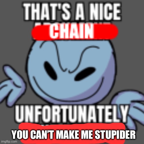 YOU CAN’T MAKE ME STUPIDER | image tagged in that s a nice chain unfortunately | made w/ Imgflip meme maker
