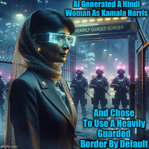 AI Generated Kamala Harris At The Border | AI Generated A Hindi Woman As Kamala Harris; And Chose To Use A Heavily Guarded Border By Default | image tagged in kamala harris at the border,political meme,politics,funny memes,funny | made w/ Imgflip meme maker