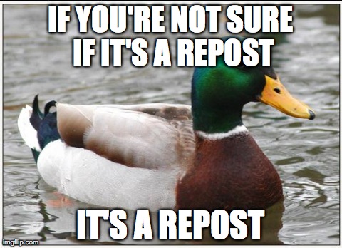 Actual Advice Mallard Meme | IF YOU'RE NOT SURE IF IT'S A REPOST IT'S A REPOST | image tagged in memes,actual advice mallard,AdviceAnimals | made w/ Imgflip meme maker