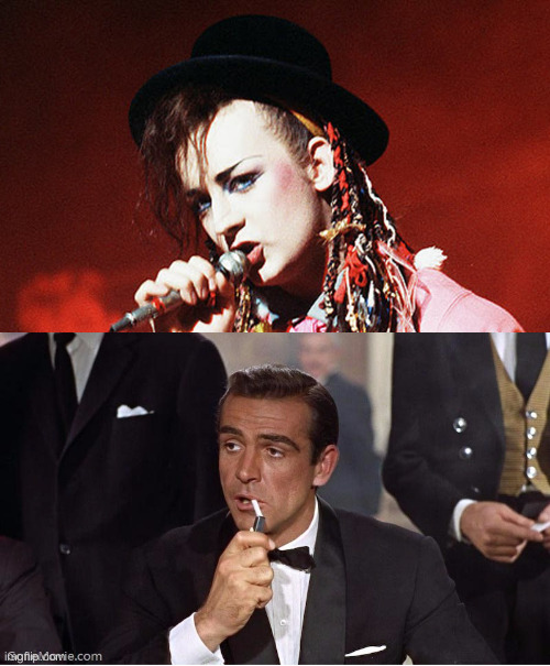 connery and boy george | image tagged in connery and boy george | made w/ Imgflip meme maker