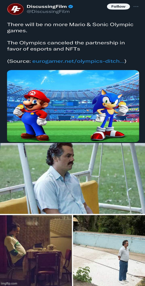 I've been waiting for 5 years... and this is the sh*t I get... | image tagged in memes,sad pablo escobar,i'm depressed,mario,sonic the hedgehog,i'm sad | made w/ Imgflip meme maker