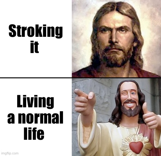 Jesus No - Yes | Stroking it Living a normal life | image tagged in jesus no - yes | made w/ Imgflip meme maker