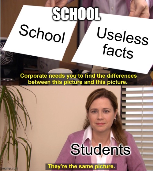 They're The Same Picture Meme | SCHOOL; School; Useless facts; Students | image tagged in memes,they're the same picture | made w/ Imgflip meme maker