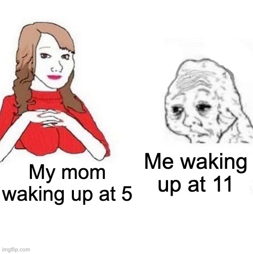 mommy | Me waking up at 11; My mom waking up at 5 | image tagged in yes honey | made w/ Imgflip meme maker