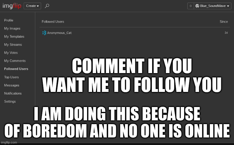 We can also rp. | COMMENT IF YOU WANT ME TO FOLLOW YOU; I AM DOING THIS BECAUSE OF BOREDOM AND NO ONE IS ONLINE | made w/ Imgflip meme maker