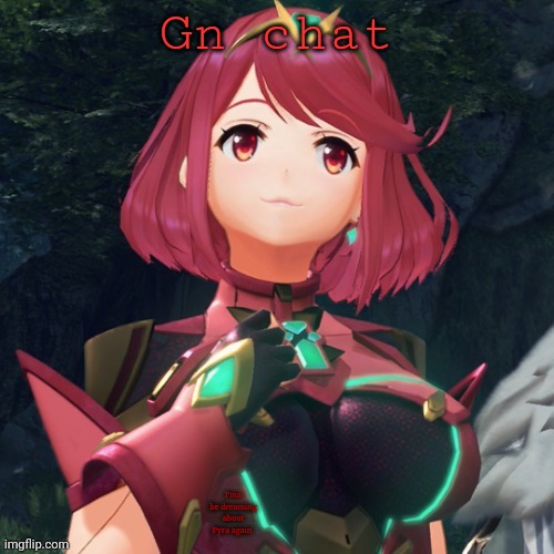 Zamn I gotta get sleep | Gn chat; I'ma be dreaming about Pyra again | image tagged in pyra w quick ulliam announcement | made w/ Imgflip meme maker