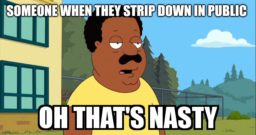 Cleveland Brown Oh That's Nasty! | SOMEONE WHEN THEY STRIP DOWN IN PUBLIC | image tagged in cleveland brown oh that's nasty | made w/ Imgflip meme maker