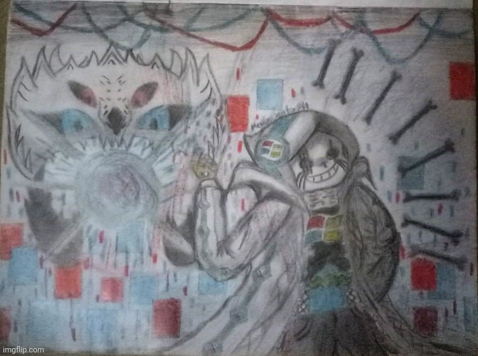 Well it is finished My Computer! Sans drawing(I had to color it with those damn crayons) mod note: WOW!!!!!!!!!!!!!! | image tagged in drawing,sans,sans undertale | made w/ Imgflip meme maker