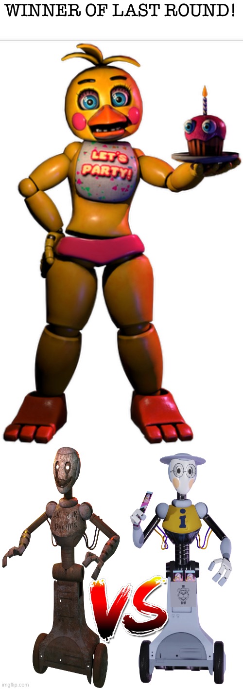 Toy Chica wins! Next is Nightmare S.T.A.F.F Bot and Map Bot! | WINNER OF LAST ROUND! | image tagged in fnaf,jumpscare,tournament | made w/ Imgflip meme maker