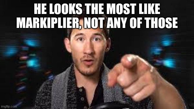 Markiplier pointing | HE LOOKS THE MOST LIKE MARKIPLIER, NOT ANY OF THOSE | image tagged in markiplier pointing | made w/ Imgflip meme maker