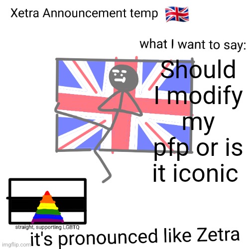 Xetra announcement temp | Should I modify my pfp or is it iconic | image tagged in xetra announcement temp | made w/ Imgflip meme maker