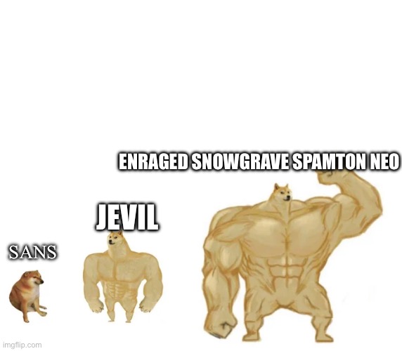 Enraged Snowgrave Neo is hardest imo | ENRAGED SNOWGRAVE SPAMTON NEO; JEVIL; SANS | image tagged in cheems buff doge ultra doge,sans,jevil,spamton,undertale,deltarune | made w/ Imgflip meme maker