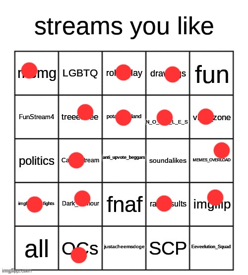 streams you like bingo | image tagged in streams you like bingo | made w/ Imgflip meme maker