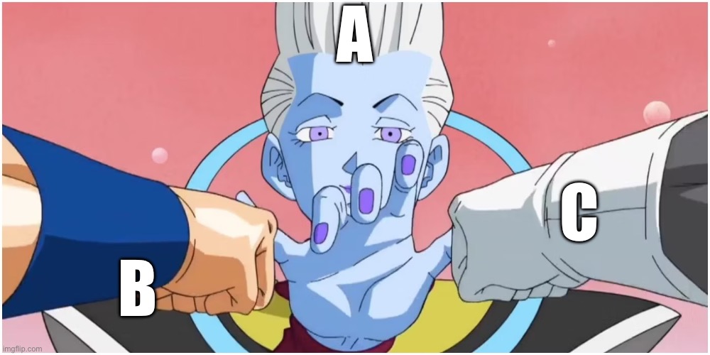 Whis stops punches | A; C; B | image tagged in whis stops punches | made w/ Imgflip meme maker