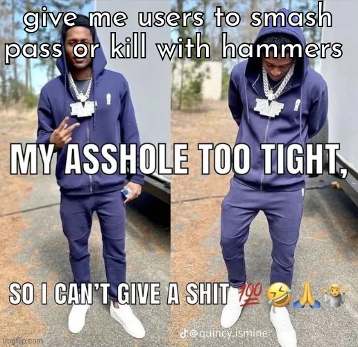 can't give a shii | give me users to smash pass or kill with hammers | image tagged in can't give a shii | made w/ Imgflip meme maker