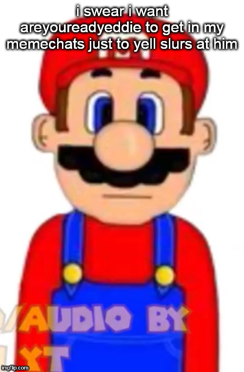 Mario | i swear i want areyoureadyeddie to get in my memechats just to yell slurs at him | image tagged in mario | made w/ Imgflip meme maker