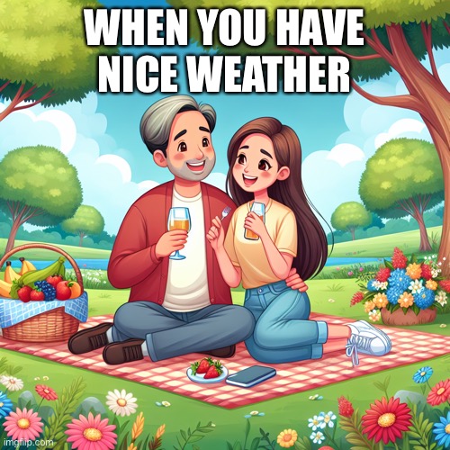 Nice times | WHEN YOU HAVE NICE WEATHER | image tagged in wholesome | made w/ Imgflip meme maker